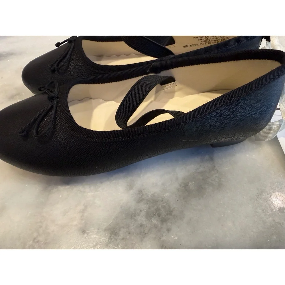 Crewcuts‎ Ballet Flats Girls Size 13 Black Bow Elastic Strap BT667 NEW